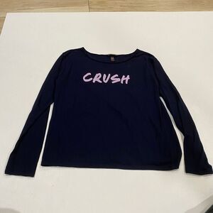 Victoria’s Secret Navy Long Sleeve Graphic Tee “CRUSH” Glitter Lettering Size M